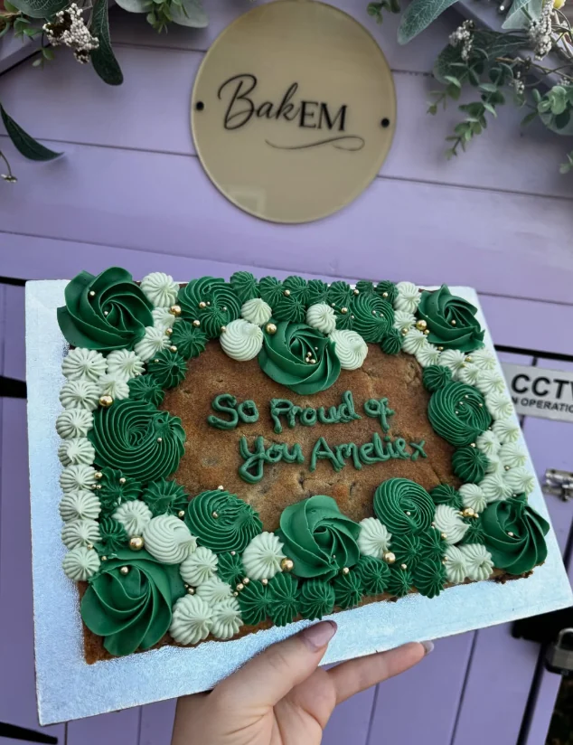 Personalised green celebration cookie cake