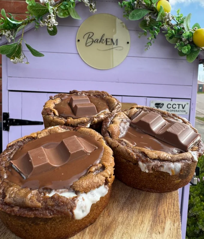 BakEM cookie pies topped with chocolate