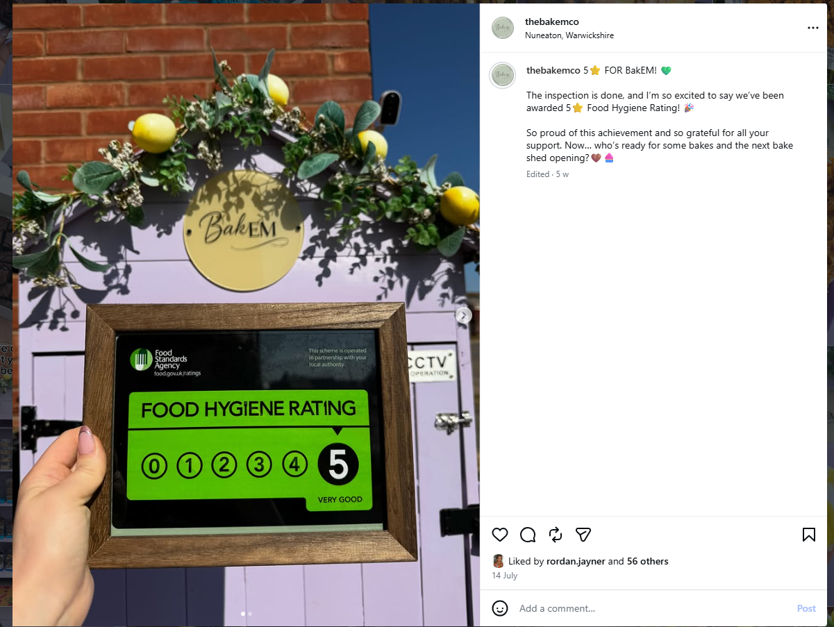 BakEM five star food hygiene rating