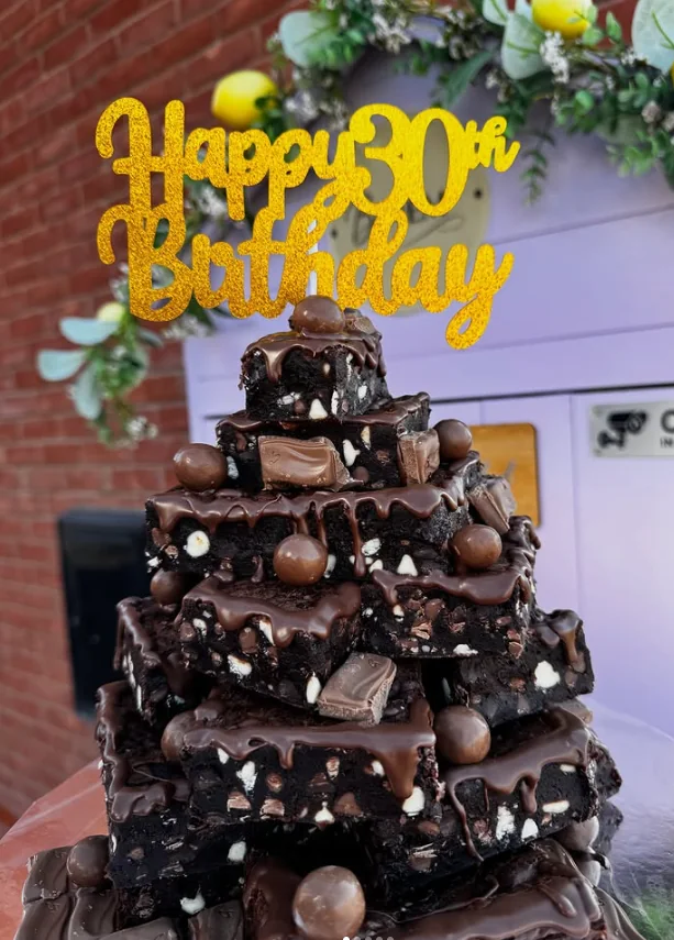 Chocolate birthday brownie stack