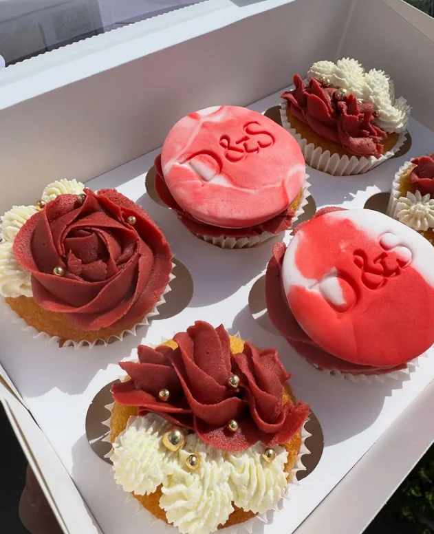 Personalised red and white cupcakes